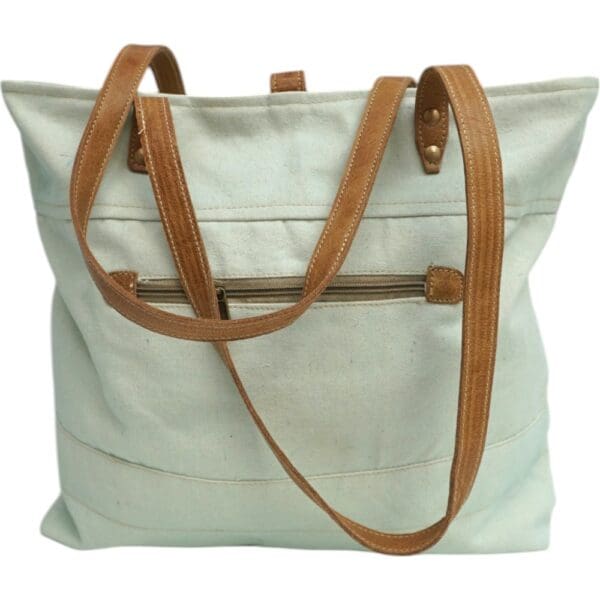 Cotton Canvas Light Blue Tote Bag - Image 4