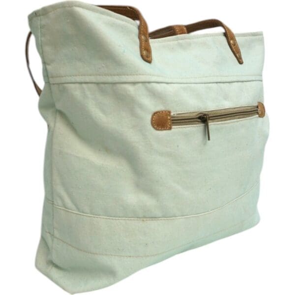 Cotton Canvas Light Blue Tote Bag - Image 5