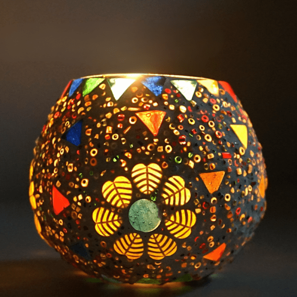 3.5 Inch Multicolor Round Mosaic Glass Candle Holder Set of 3 - Image 5