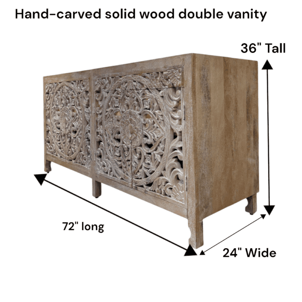 Natural Wood Double Vanity Gorgeous Hand-carved Detail - Image 7