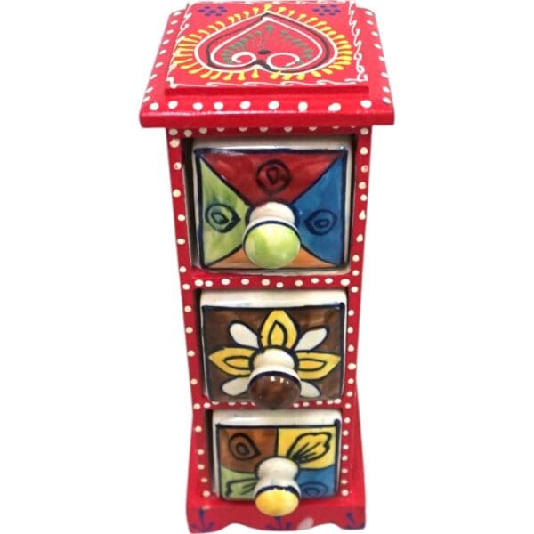 Hand-Painted Three Drawer Organizer Multicolor Ceramic - Image 2