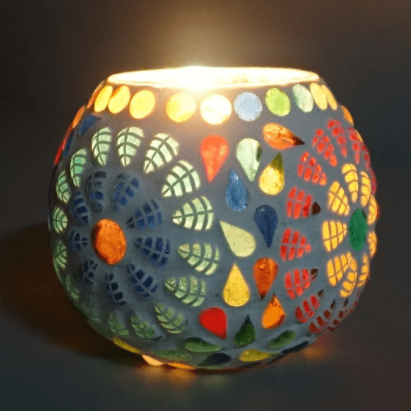 3.5 Inch Multicolor Round Mosaic Glass Candle Holder Set of 3 - Image 6