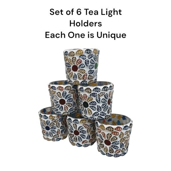 Multicolor Round Mosaic Glass Tea Light Holder Set of 6 - Image 6