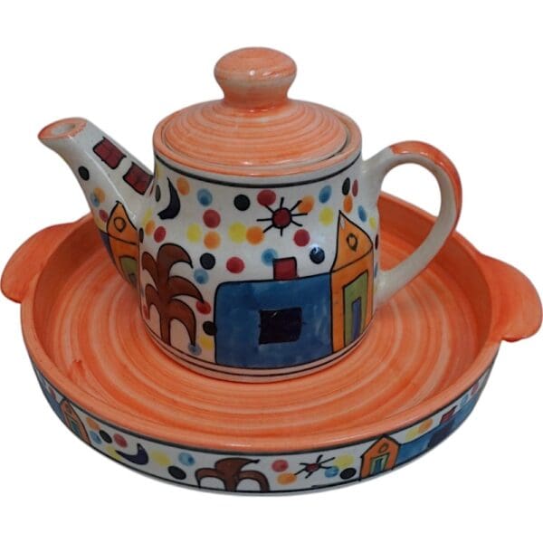 Ceramic teapot with matching round ceramic tray option 4