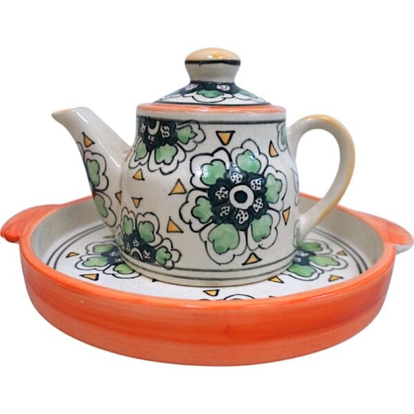 Ceramic teapot with matching round tray option 5