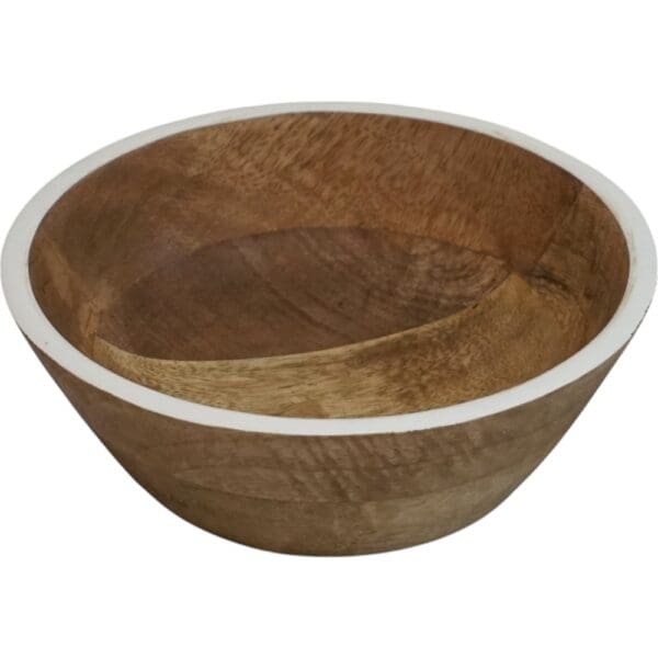 Natural Wood Bowl with White Enamel Rim - Image 4