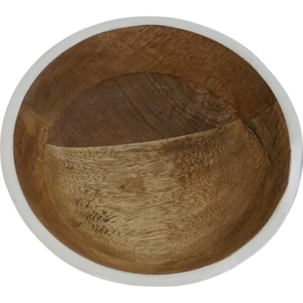 Natural Wood Bowl with White Enamel Rim - Image 5