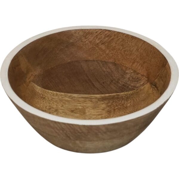 Natural Wood Bowl with White Enamel Rim - Image 6