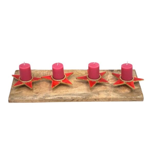 Four Star Tea Light Holder with Solid Wood Base - Image 4