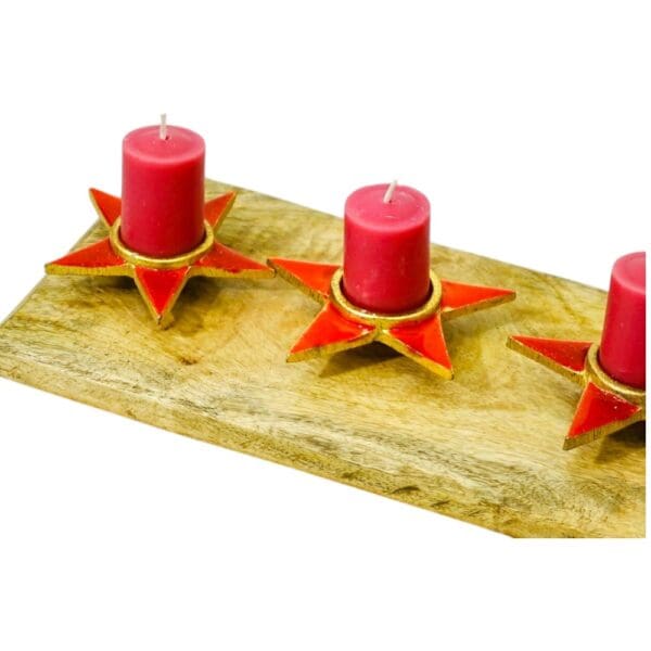 Four Star Tea Light Holder with Solid Wood Base - Image 5