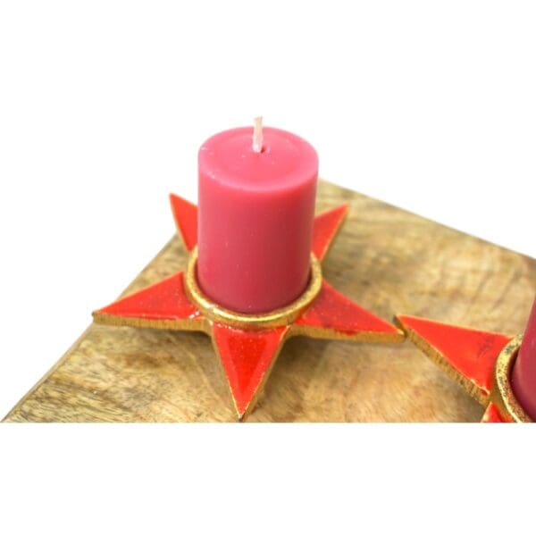 Four Star Tea Light Holder with Solid Wood Base - Image 6