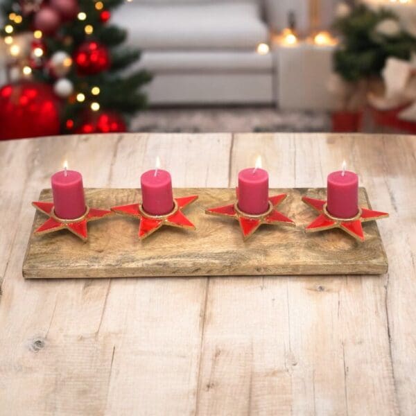 Four Star Tea Light Holder with Solid Wood Base - Image 3