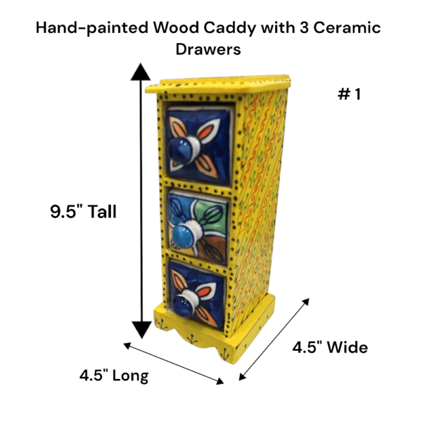 Hand-Painted Three Drawer Organizer Multicolor Ceramic - Image 4