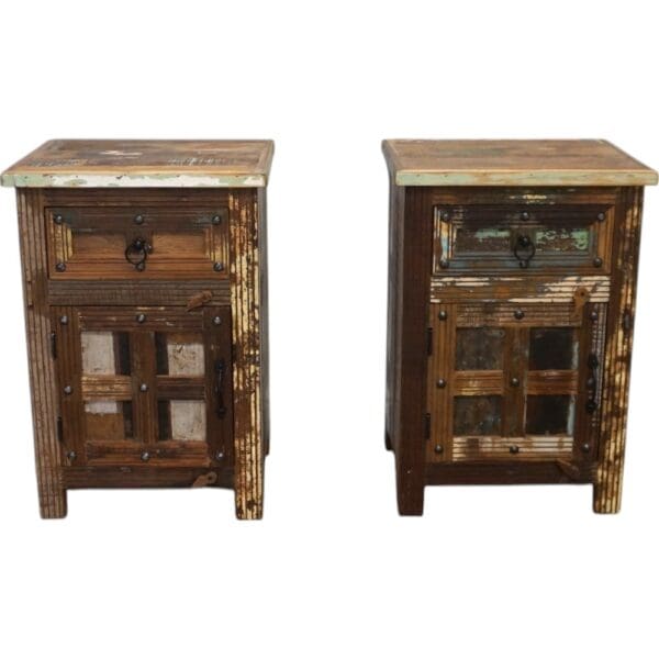 Pair of Rustic Reclaimed Wood Bedside Tables - Image 2