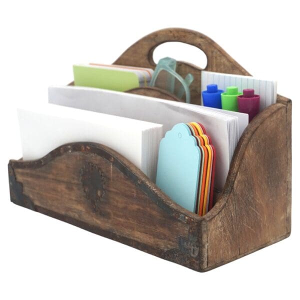 Vintage Wood Desk Tidy Letter Organizer - Image 10