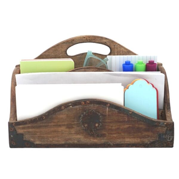 Vintage Wood Desk Tidy Letter Organizer - Image 4