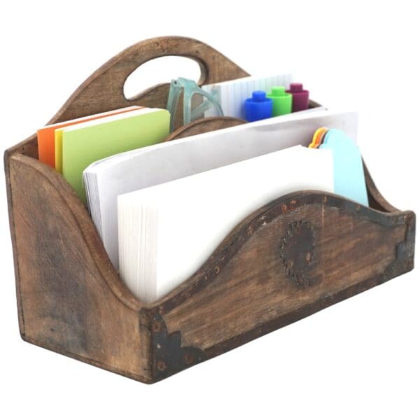 Vintage Wood Desk Tidy Letter Organizer - Image 8