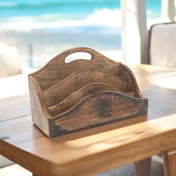 Vintage Wood Desk Tidy Letter Organizer - Image 2