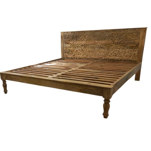 Hand-Carved King Bedframe Natural Floral - Image 5