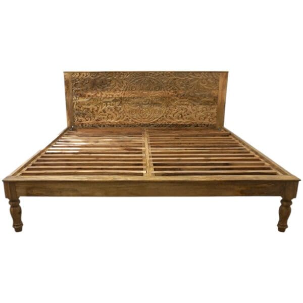 Hand-Carved King Bedframe Natural Floral - Image 10