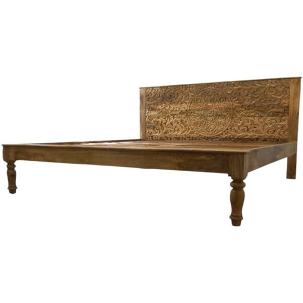 Hand-Carved King Bedframe Natural Floral - Image 6