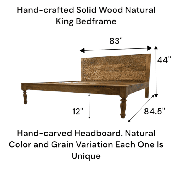 Hand-Carved King Bedframe Natural Floral - Image 11