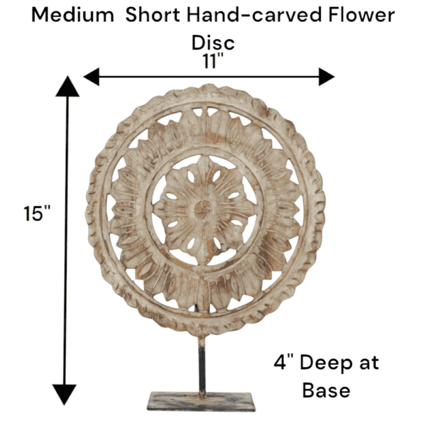 Hand-carved Wooden Flower Sun Disc Decor Accent - Image 4