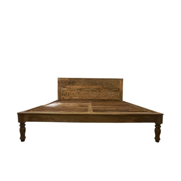 Hand-Carved King Bedframe Natural Floral - Image 2