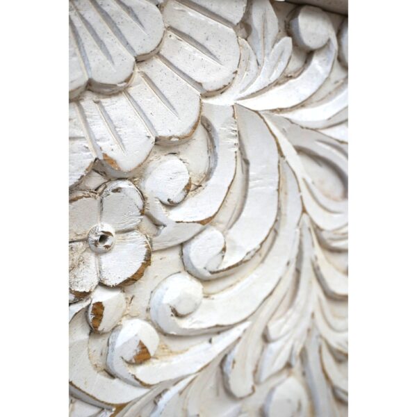 Hand-Carved Queen Bedframe Natural Whitewashed Floral - Image 10