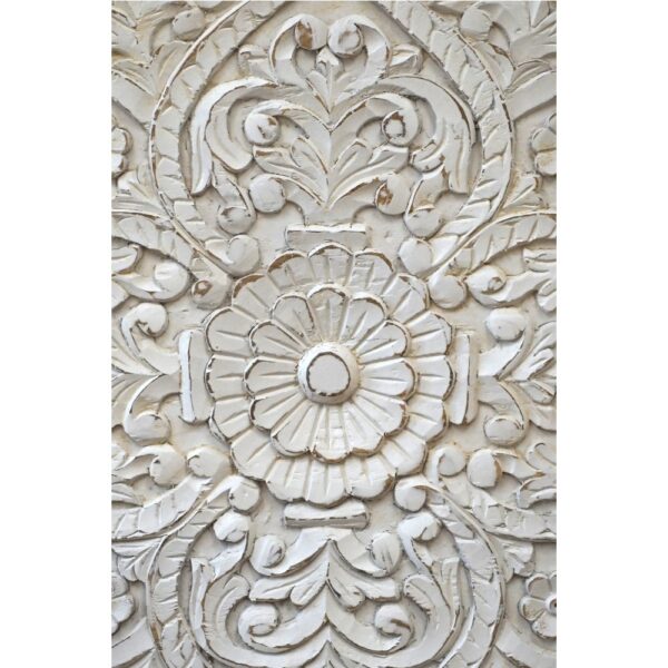 Hand-Carved Queen Bedframe Natural Whitewashed Floral - Image 8