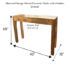 Mango Wood Console Table with Hidden Drawer Natural Wood - Image 7
