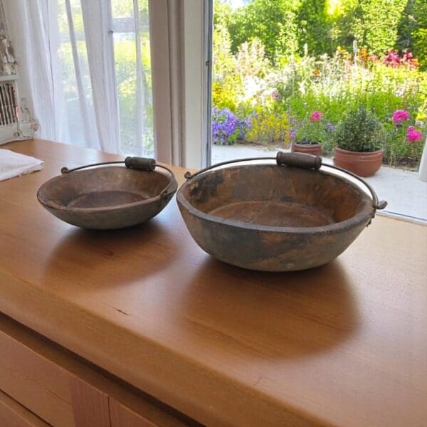 Vintage Wooden Bowls with a Handle Set of 2 - Image 6