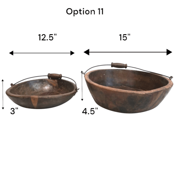 Vintage Wooden Bowls with a Handle Set of 2 - Image 5