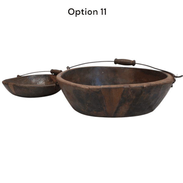 Vintage Wooden Bowls with a Handle Set of 2 - Image 2