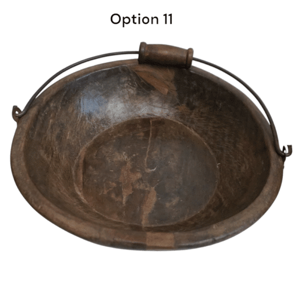Vintage Wooden Bowls with a Handle Set of 2 - Image 3