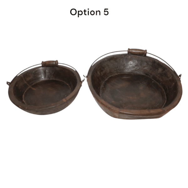 Vintage Wooden Bowls with a Handle Set of 2 - Image 4