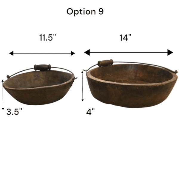 Vintage Wooden Bowls with a Handle Set of 2 - Image 4
