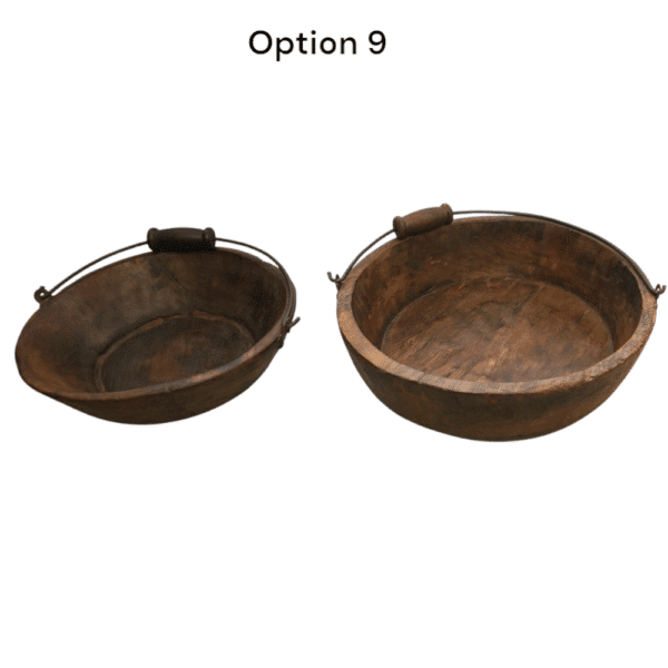 Vintage Wooden Bowls with a Handle Set of 2 - Image 5