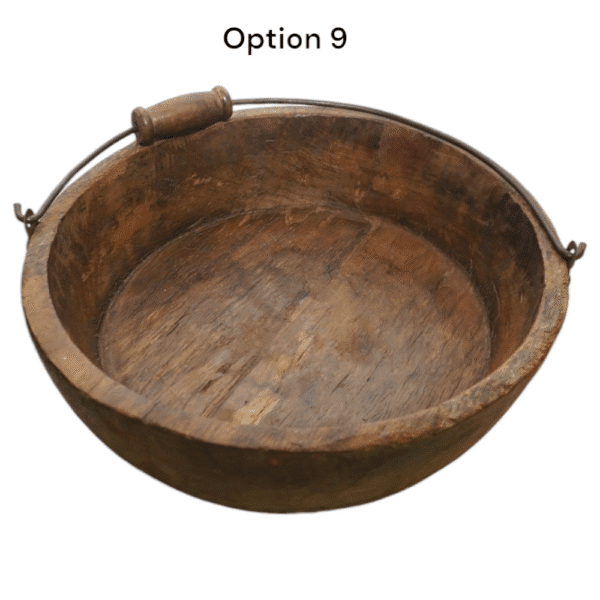 Vintage Wooden Bowls with a Handle Set of 2 - Image 2