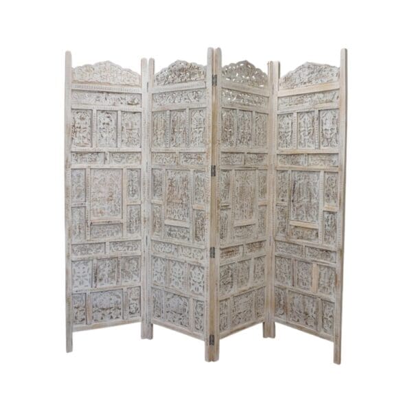 Hand-Crafted Whitewashed Wood Screen Room Divider - Image 3