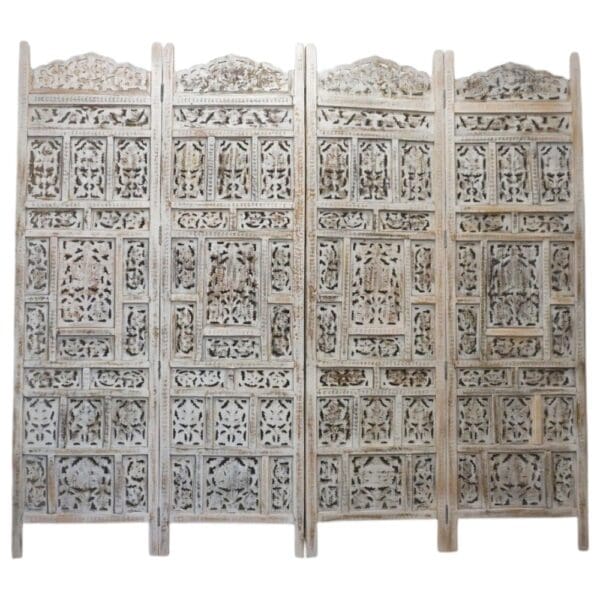 Hand-Crafted Whitewashed Wood Screen Room Divider - Image 5