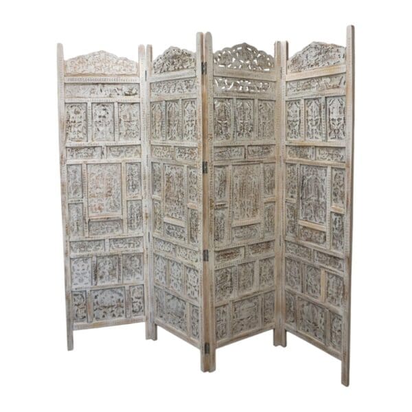 Hand-Crafted Whitewashed Wood Screen Room Divider - Image 4
