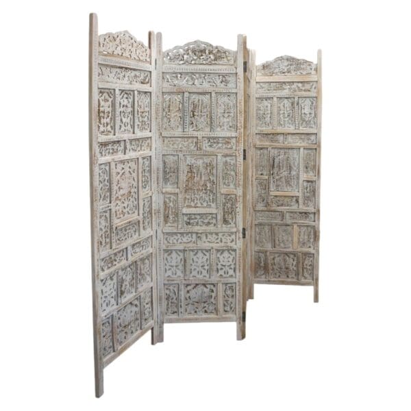 Hand-Crafted Whitewashed Wood Screen Room Divider - Image 13