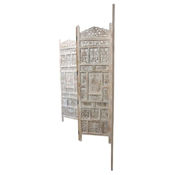 Hand-Crafted Whitewashed Wood Screen Room Divider - Image 11