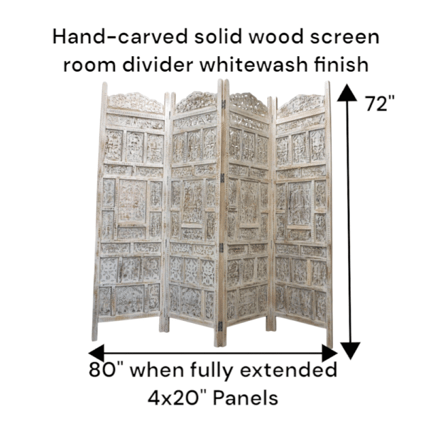 Hand-Crafted Whitewashed Wood Screen Room Divider - Image 14