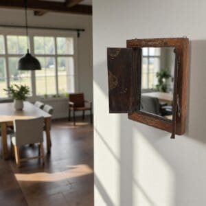 Rescued and reimagined, these stunning vintage windows with shutters have a new lease of life as a unique accent mirror.