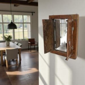 Rescued and reimagined, these stunning vintage windows with shutters have a new lease of life as a unique accent mirror.